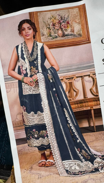 Crimson Embroidered Luxury – Midnight Blue Elegance (3-Piece) Description: