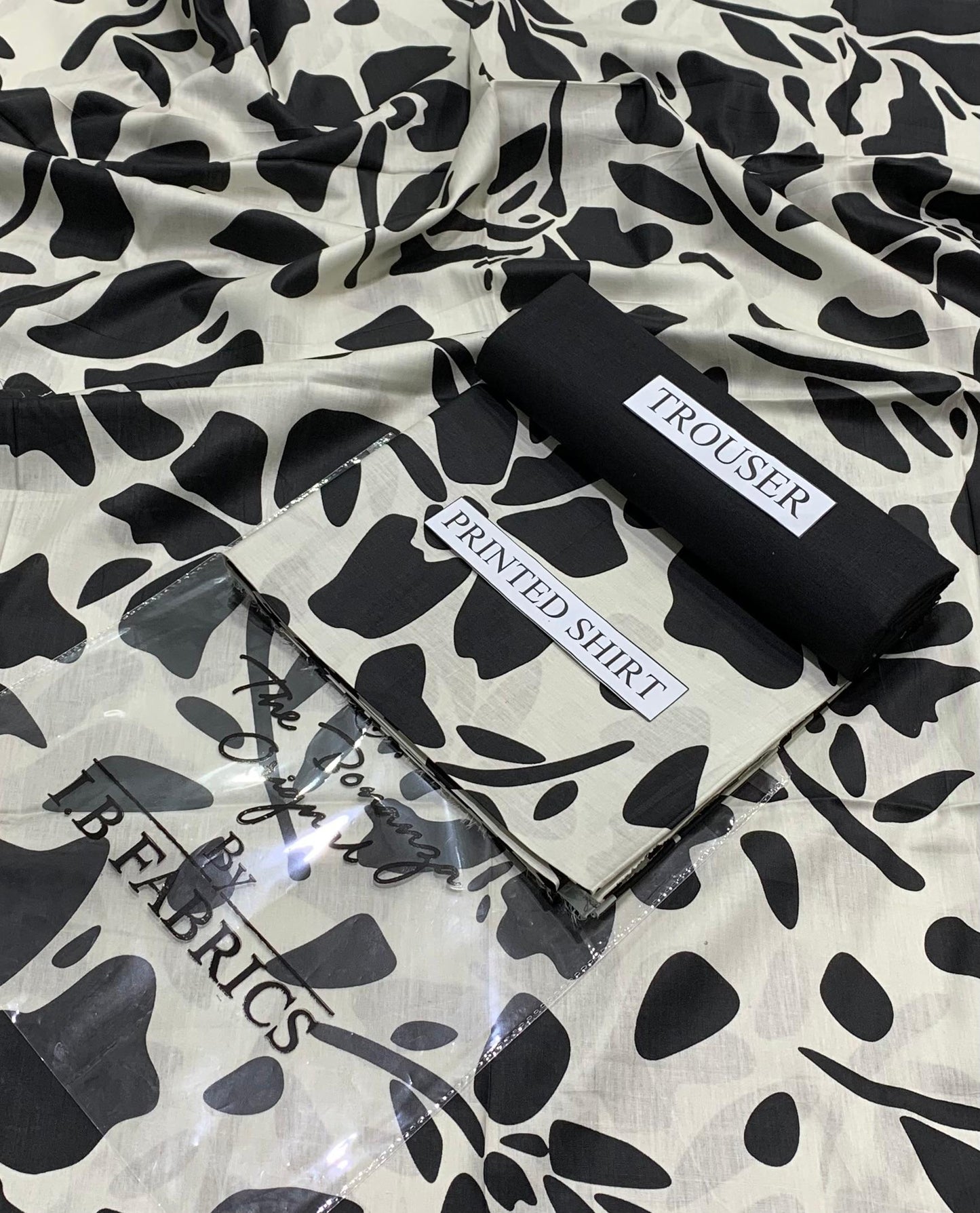 "Butterfly Whisper Printed Lawn Suit – Soft Beige & Black"