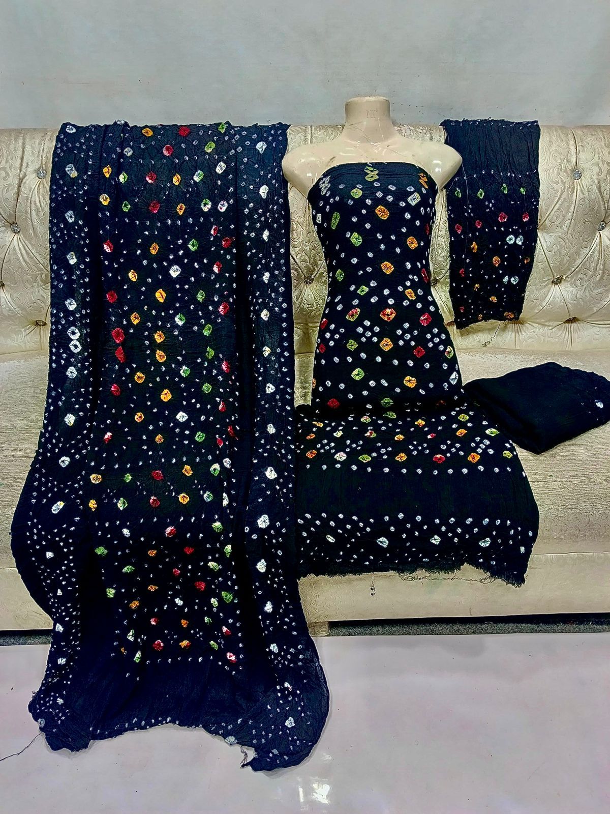 "Black Multicolor Bandhani 3PC Suit – Premium Rajasthani Style"