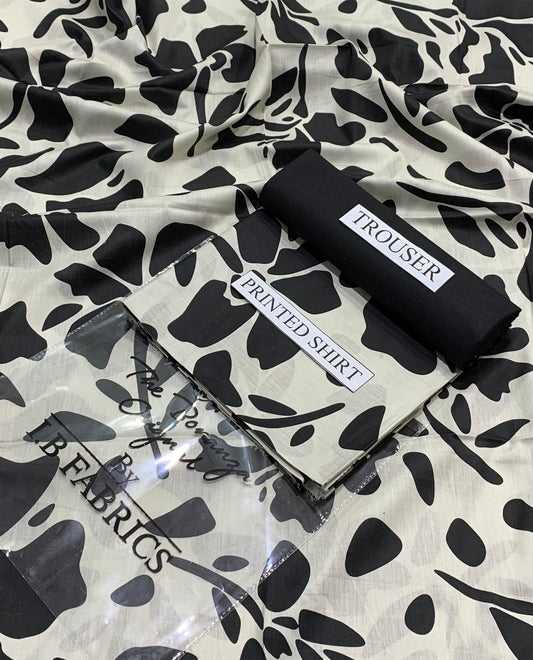 "Butterfly Whisper Printed Lawn Suit – Soft Beige & Black"