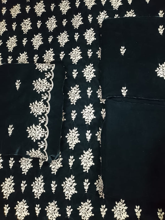 Premium Microfilcon Velvet Suit | Full Embroidered | 3PC Festive Wear