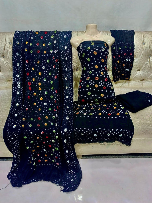 "Black Multicolor Bandhani 3PC Suit – Premium Rajasthani Style"
